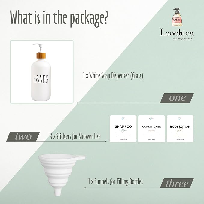 White Glass Soap Dispenser Bottle for Hands. Glass Soap Dispenser for Bathroom or Kitchen Sink Use
