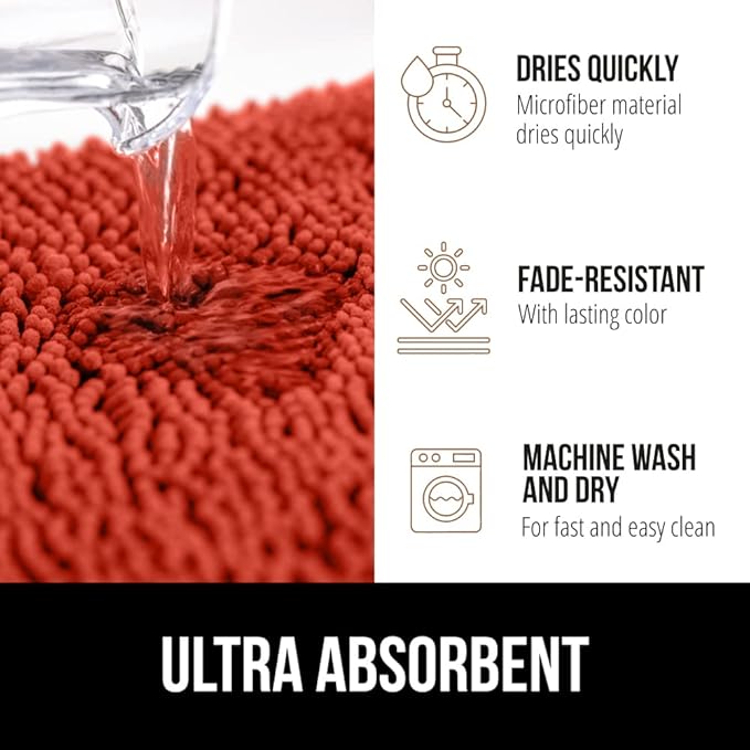 GORILLA GRIP Bath Rug Mat, Thick Soft Absorbent Chenille, Quick Dry Microfiber Mats, Rubber Backing Washable Shower Floor Rugs, US Designed Bathroom Bathmat Home Accessories, 24x17, Sunset Orange