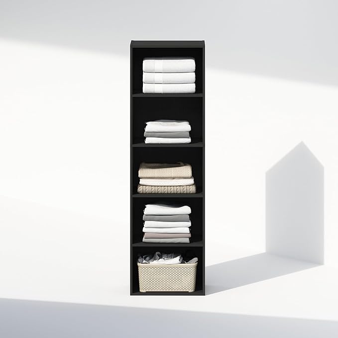 Furinno Reed Closet Organizers and Storage, 5-Tier Closet Organizer, Open Shelf Closet Storage, for Wardrobe, Bedroom, Living Room, Blackwood