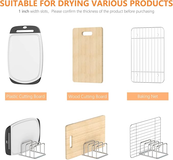 Cutting Board Holder, 2PSC Cutting Board Organizer Rack, 304 Stainless Steel Cookie Sheet Baking Pan and Tray Organizer for Kitchen Cabinet and Pantry Storage (1.0 Inch Width Slots)