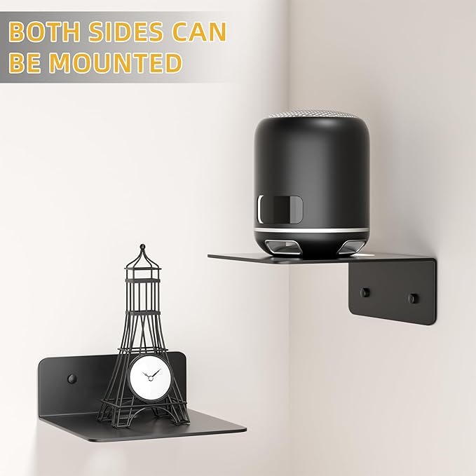Wisfame Small Floating Shelves for Wall, 5 Inch Metal Wall Shelves - Adhesive Installation, Display Ledges Set of 2, Perfect for Echo, Cameras, Mini Decor, Funkos, Figurines (Black)