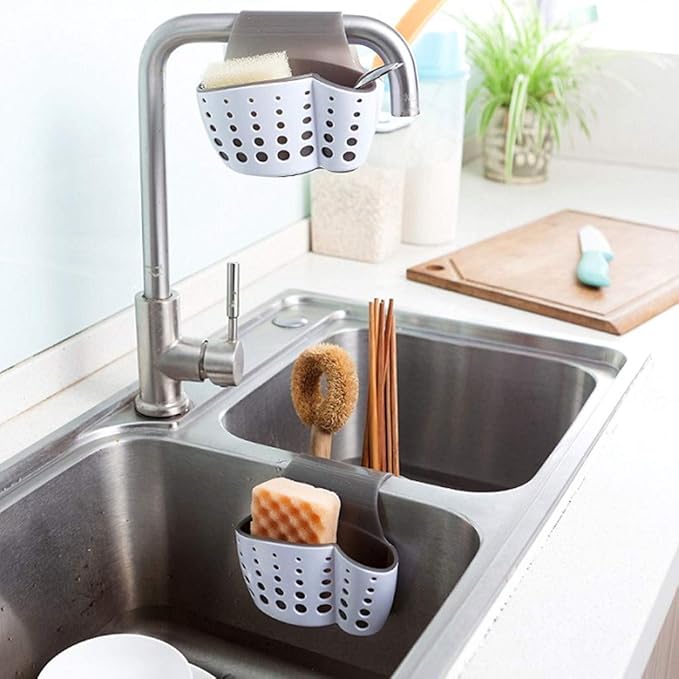 Kitchen Sink Caddy Sponge Soap Holder Hang Basket for Scrubber Dish Brush Kitchen Accessories Organizer (White,Saddle-shaped)