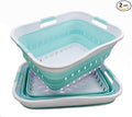 SAMMART 42L (11 gallon) Collapsible Plastic Laundry Basket - Foldable Pop Up Storage Container/Organizer - Portable Basket - Space Saving Hamper/Basket (2, White/Lake Green)