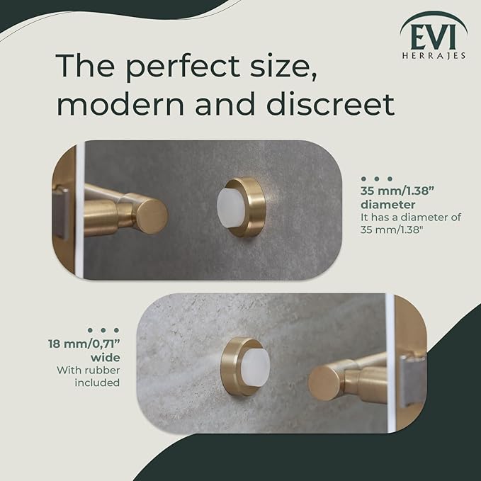 EVI | Wall Mounted Doorstop | Natural Silicone | Adhesive or Screw Installation | Stainless Steel | Mod. I-254 (Brass Matte - White Rubber)