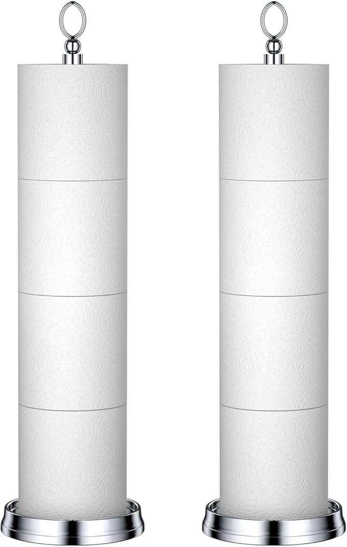 ROLABAM Toilet Paper Holder Stand with Reserve Function, Free Standing Toilet Paper Holder for Bathroom, Space Toilet 4 Rolls Toilet Paper Storage 22.5" Height (2 Pack, Chrome)