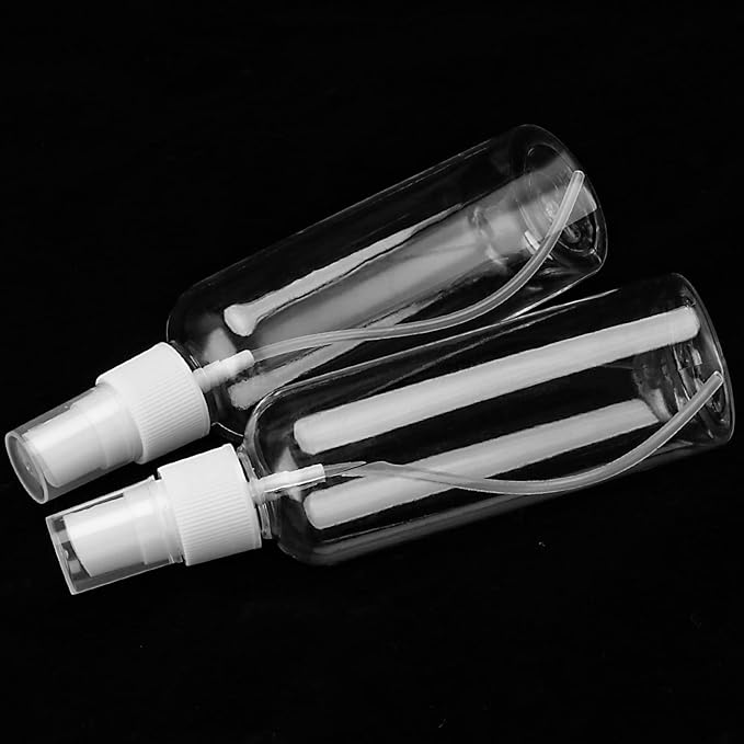 50 PCS 120ml 4oz Clear Spray Bottles, Small Plastic Fine Mist Spray Bottles Bulk, Empty Bottles Refillable Travel Size Containers for Essential Oils, Hair Perfume Liquid