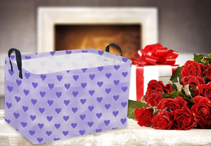 Sanjiaofeng Rectangular Valentine's Day Basket Love Storage Bins,Girls Storage Basket with Handles.Clothers,Books,Kid's Gifts Bins. (Purple love)