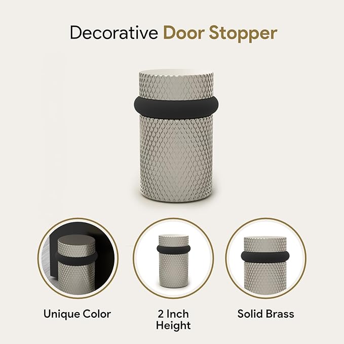 Mega Handles Knurled Floor Door Stopper, Quickly Installed Wall Protector, Wall Protectors from Door Knobs, Floor Door Stop with Mounting Hardware Included - Satin Nickel - 2 Inches