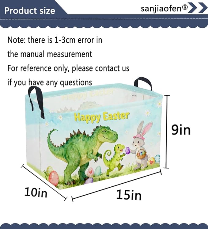 Sanjiaofeng Rectangular Easter Dinosaur Basket Dinosaur Storage Bins,Cute Storage Basket with Handles.Clothers,Books,Kid's Gifts Bins. (Dinosaur family)