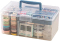 FOREVERIE Clear Plastic Arts & Craft Supplies Organizer Box Large with a Removable Tray & A Partition & Handle, Office Home School Desktop Stationery Storage Box, Medicine Box (Clear & Ocean Blue)