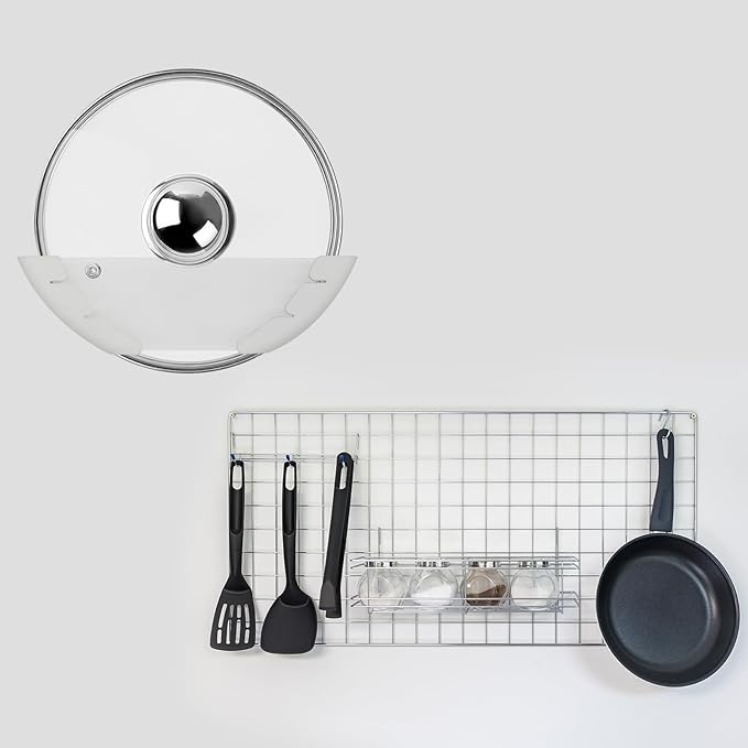 Universal Pot Lid Organizer for Cabinet, 10 Pcs Pan Lids Organizers Inside Cabinet Door Wall Mount Pots Top Storage Rack Holder for Kitchen, Fits 6" to 13.5" (10pcs white)
