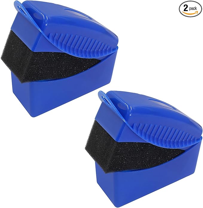 2Pcs Tire Dressing Applicators,Tire Shine Applicator Pads,Reusable Tire Dressing Sponge Pad Car Tire Applicator Pads with Lid for Car Glass, Painted Steel & Porcelain (Blue, Rectangular