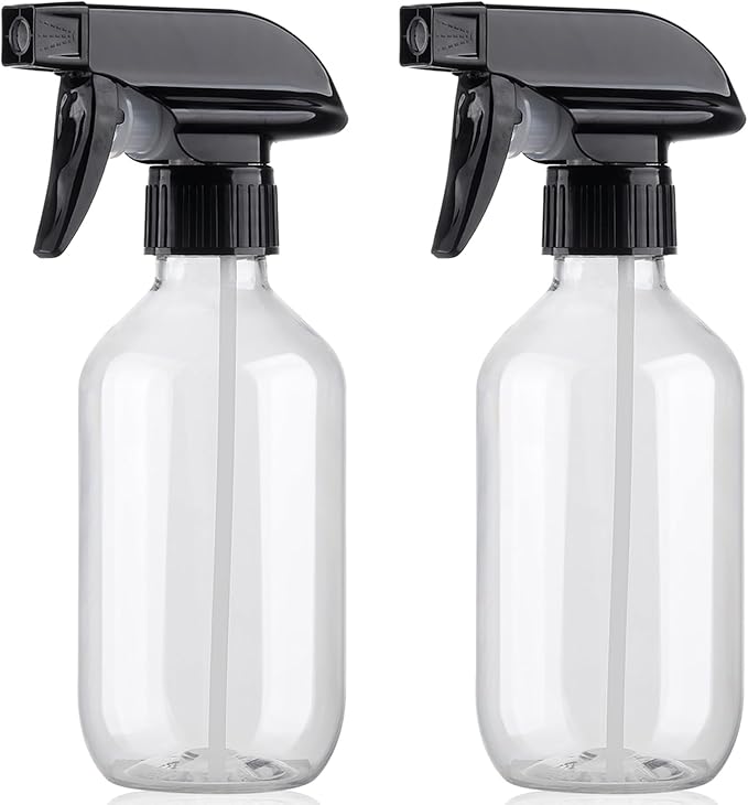 Aeibxiy Plastic Spray Bottles 13.5oz/400ml, Clear 2 Pack Mist Stream Adjustable Water Spray Bottle, BPA-Free, Empty Refillable Container for Hair, Cleaning, Plants, Essential Oils