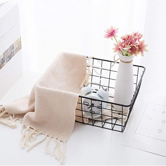 Metal Wire Storage Basket with Handles for Kitchen Food Pantry Papers Home Office Desk Shelf Bathroom Laundry Room Shelf Bedroom Bed Room, 2PCS (Black)