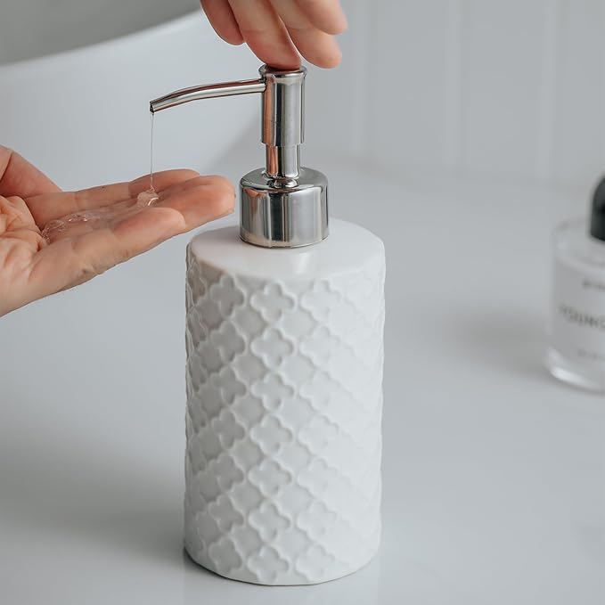 Ceramic Soap Dispenser with Pump, Hand and Liquid Soap Dispenser Rust Proof, for Bathroom and Kitchen, White
