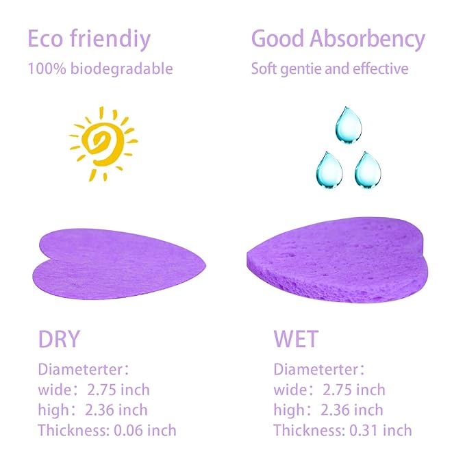 50-Count Facial Sponges Compressed, 100% Natural Cellulose Face Sponge Professional Cosmetic Spa Sponges for Face Cleansing, Exfoliating Mask, Makeup Removal for Travel and Home, Purple