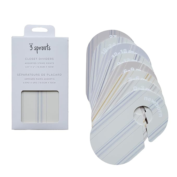 3 Sprouts Baby Closet Dividers Set of 8 - Toddler Clothes Organizer Hanger, Double-Sided Size Labels - Nursery Organization for Newborn Clothing, Infant, Boy & Girl - Stripe