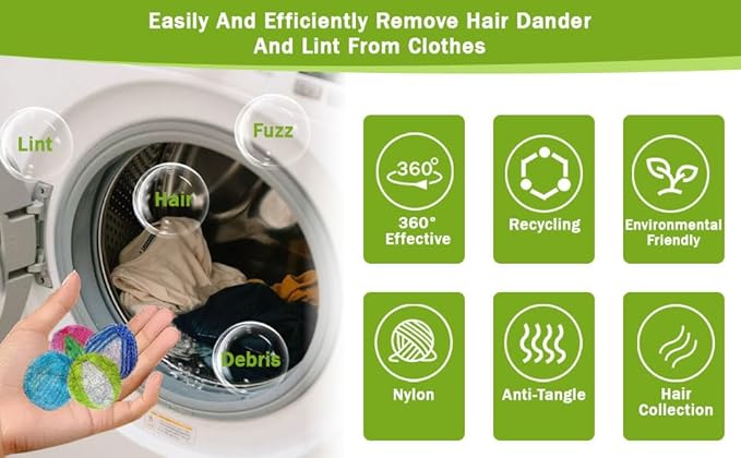 12PCS Pet Hair Remover for Laundry,Reusable Laundry Pet Hair Catcher,Dog Hair Remover for Laundry,Washing Machine Lint Catcher for Dog & Cat Hair,Effectively Removes Lint,Hair and Debris from Clothes