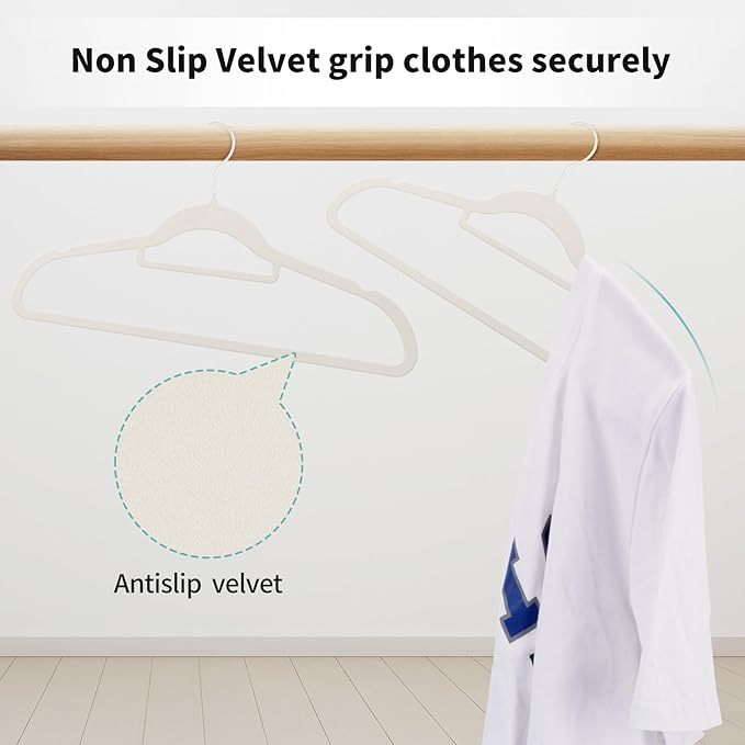 White Velvet Clothes Hangers 30 Pack - Non Slip Hangers, Ultra Slim Hangers, Space Saving Swivel White Hook, Suit, Top, Tie, Shirt, Skirt & Pant Felt Hangers, White Hangers