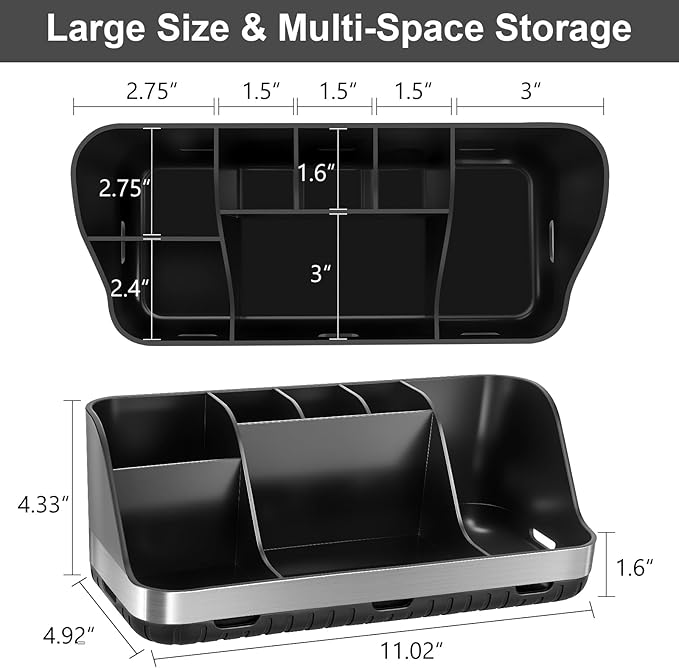 Black Toothbrush Holder - 7 Slots Bathroom Organizer Countertop with Drainage Matte Black Electric Toothbrush and Toothpaste Holder for Bathroom Accessories Sink Storage