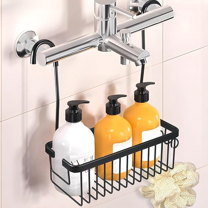 Kalekey Shower Hanging Caddy, No Drill Shower Shelf, Heavy Duty Aluminum Organizer Basket, Bathroom Storage for Shampoo, Soap & Toiletries, Black