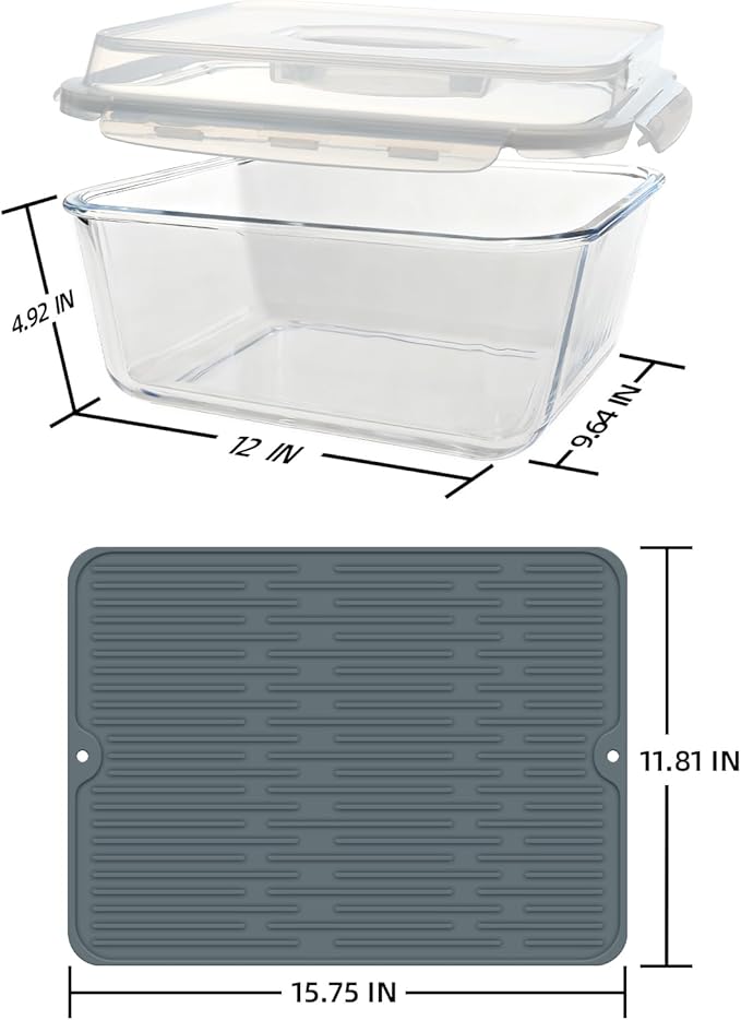 Extra Large Glass Storage Containers with Lids, Large Glass Food Containers for Rotisserie Chicken/Turkey and Potluck, Giant Watermelon Container, XL Big Bowl Freezer Storage Container Airtight 220 oz