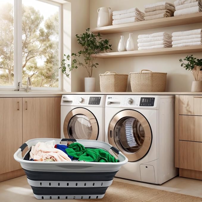 SAMMART 42L (11 gallon) Collapsible Plastic Laundry Basket - Foldable Pop Up Storage Container/Organizer - Portable Basket - Space Saving Hamper (Grey/Slate Grey (Set of 2))