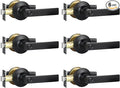 Privacy Door Handles, 6 Pack Matte Black Door Lever, Bed and Bath Door Locksets Heavy Duty Keyless Interior Handles, Reversible for Left Right Handed Doors