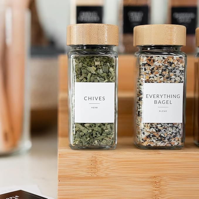 SAVVY & SORTED Square Spice Labels, 374 Preprinted Organizing Waterproof Stickers Designed for Spices Storage Glass Jars Bottles for Herbs Seasonings, Kitchen Pantry Organization