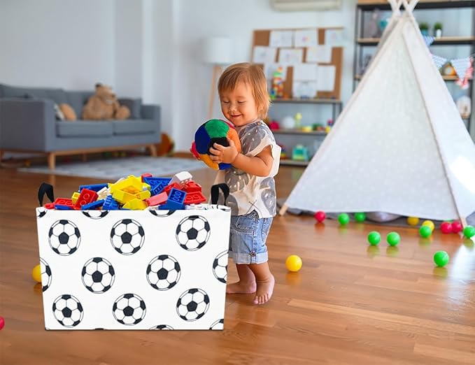 Rectangular Storage Basket Empty,Collapsible Gift Basket with Handles,Scoccer Basket for Kids Toys/Books Box,Room Decor(Soccer)