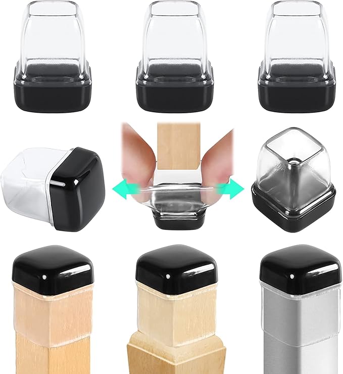 Ezprotekt 24 Pcs Chair Sliders for Carpet, Square Chair Glides for Carpet, Teflon Furniture Pads Glides, Bar Stool Protectors Caps, Furniture Sliders for Chair Table Desk Clear (S Fit: 0.55"- 0.75")