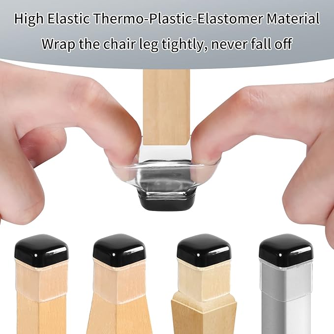 Ezprotekt 24 Pcs Chair Sliders for Carpet, Square Chair Glides for Carpet, Teflon Furniture Pads Glides, Bar Stool Protectors Caps, Furniture Sliders for Chair Table Desk Clear (S Fit: 0.55"- 0.75")