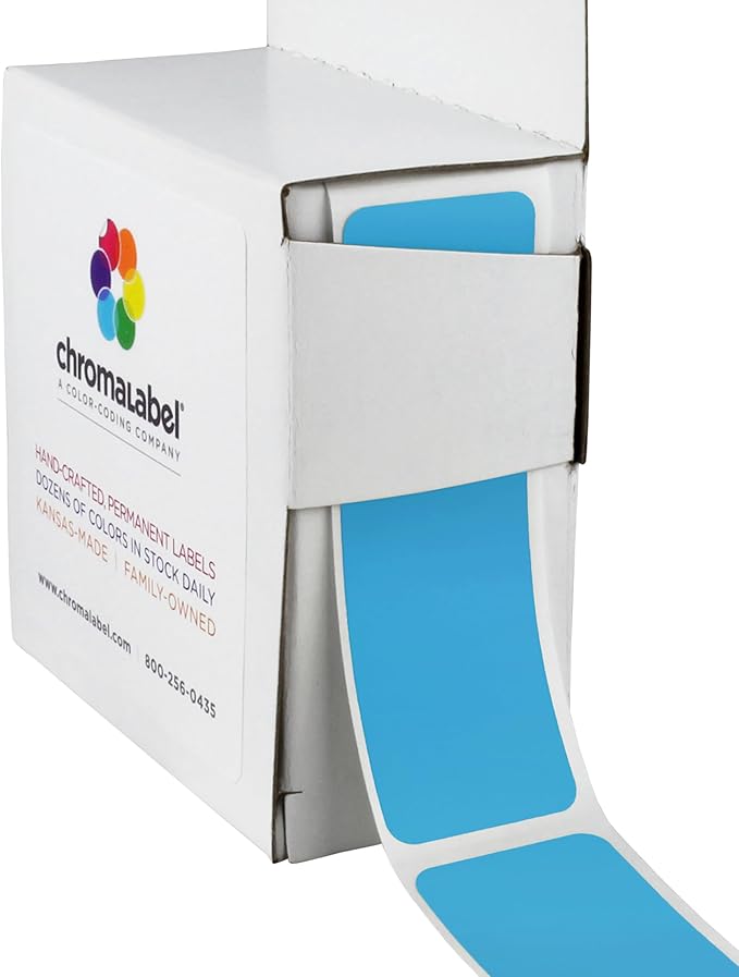 ChromaLabel 1 x 3 Inch All Purpose Permanent Color Code Rectangle Labels, 250 Labels per Dispenser Box, Light Blue