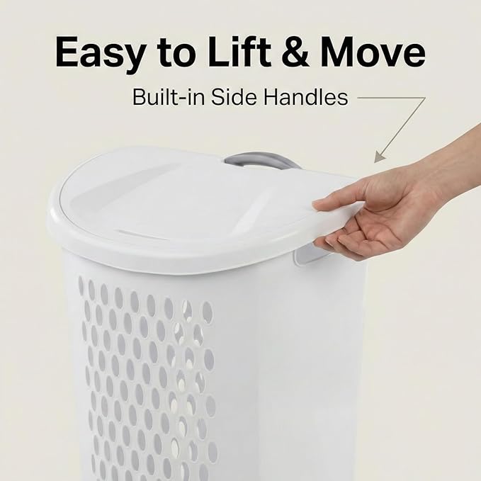 Wheeled Laundry Hamper with Smooth Rolling Wheels, Large Ventilated Plastic Clothes Basket for Easy Transport, Ideal for Laundry Rooms, Dorms, Apartments (White)