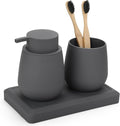 Bathroom Accessories Set, Modern 3 Pcs Bathroom Essentials - Soap Dispenser, Toothbrush Holder & Tray, Countertop Vanity Organizer (Gray)