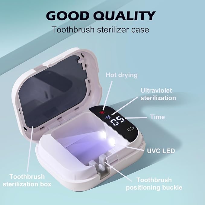GTSolonia UV-C Toothbrush Cleaner, Portable Travel Cover for Manual/Electric Toothbrush, Magnetic Holder and Rechargeable Case for Any Size Toothbrush, White