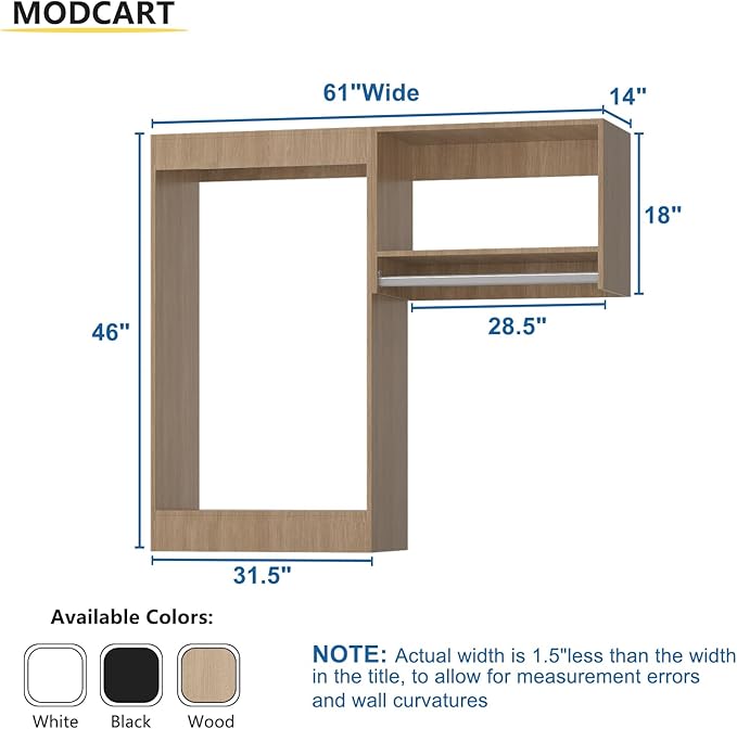 Modular Closet Organizer, 61" Wide Wood Tower Storage for Walk In or Wall Mounted Closets, Bedroom