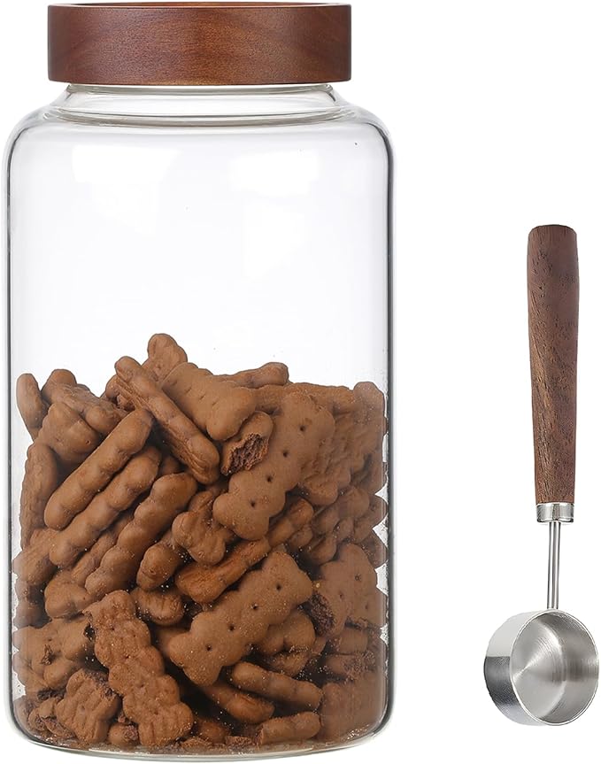 Patoper Large Glass Coffee Jars with Spoon,Round Storage Canister with Wooden Lid Clear Glass Food Jar for Pantry Sugar Tea Coffee Bean Spice Nuts Cookies Bath Salts (2300ml/77oz)