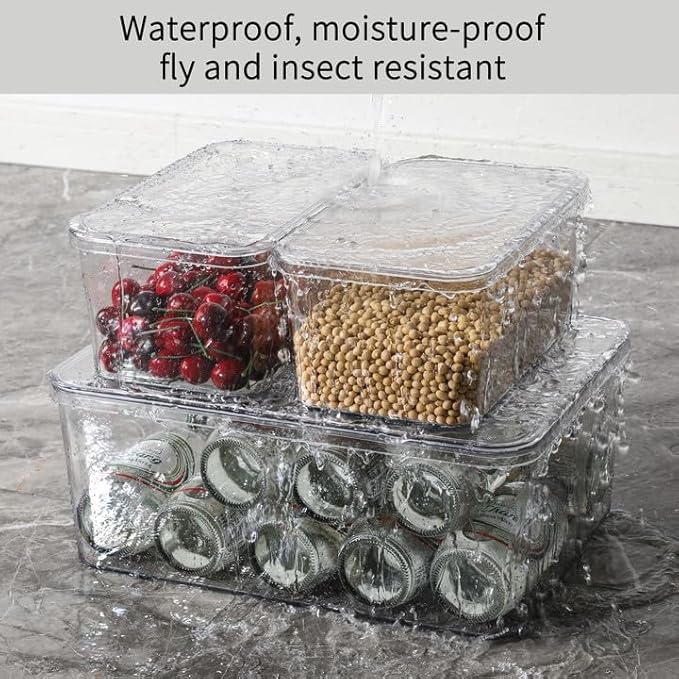Sgoostood Clear Storage Bins With Lids,5 Packs Food Storage Organizer,Cabinet Storage Basket for Clothing, Towels, Cosmetics, Kitchen Storage Containers,Transparent Pantry Containers (3L+2S)
