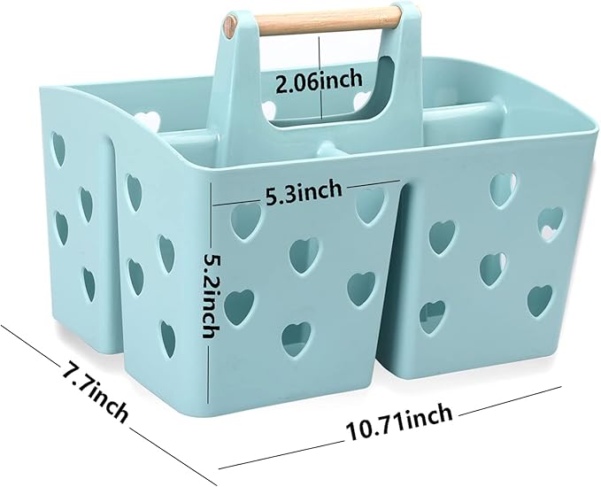 Portable Shower Caddy Plastic Shower Basket Organizer Divided Bathroom Caddy Storage Cleanning Caddy Tote with Handle for College, Dorm Room, Kitchen, Blue
