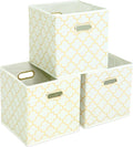 Fabric storage bins Cubes, Fabric Cube Organizer with Handle, Foldable Cube Bins for Cloth or Accessary Storage, 11x11x11, Set of 3, (Creamy-White Gold)