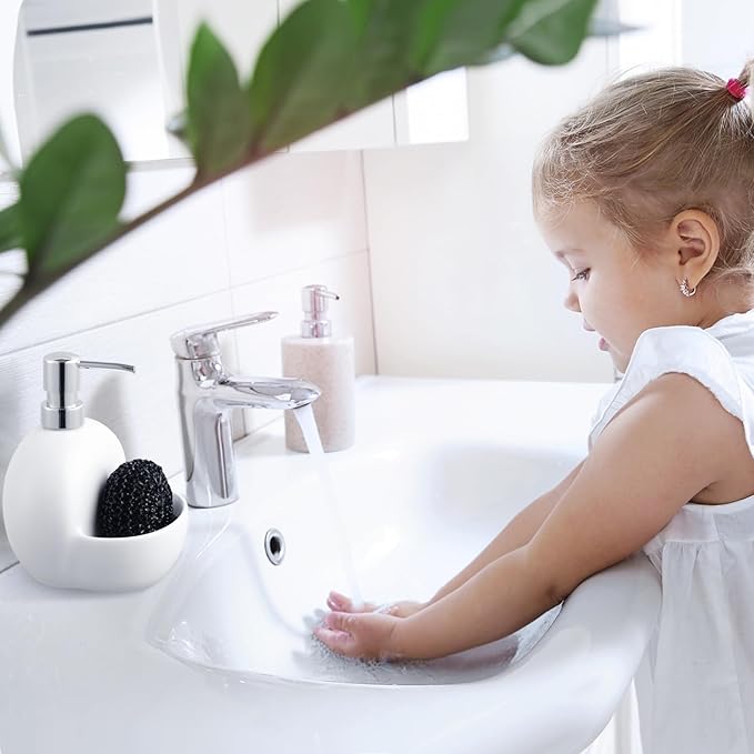 Soap Dispenser with Sponge Holder Ceramic Hand and Dish Soap Dispenser 25oz for Kitchen Bathroom