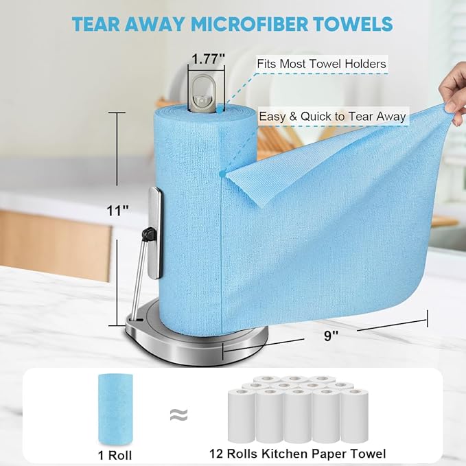 AIDEA Microfiber Cleaning Cloth Roll 165 Sheets(3 Roll), Tear Away Microfiber Towels, Reusable Paper Towels, Washable Shop Rags, Scratch Free, Absorbent Dish Rags for Car, Home, Shop, 11" x 9"
