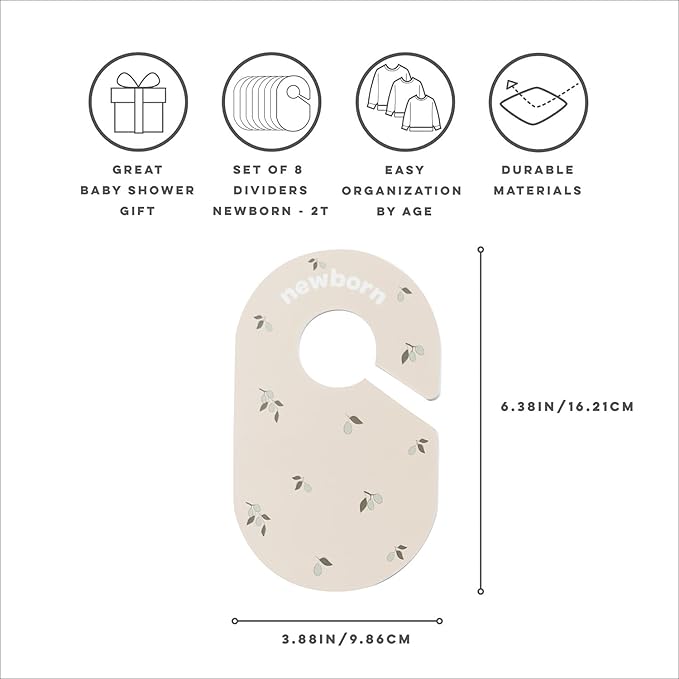 3 Sprouts Baby Closet Dividers Set of 8 - Toddler Clothes Organizer Hanger, Double-Sided Size Labels - Nursery Organization for Newborn Clothing, Infant, Boy & Girl - Olive