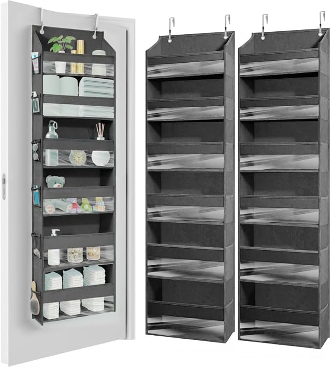 HOMELUX THEORY UPGRADED 6 Tiers Over The Door Organizer Hanging - 100D EXTRA THICK & 50lbs HUGE CAPACITY, 12 Side Mesh Pockets Over The Door Shoe Organizer, Hanging Closet Organizer (Dark Gray, 2pc)