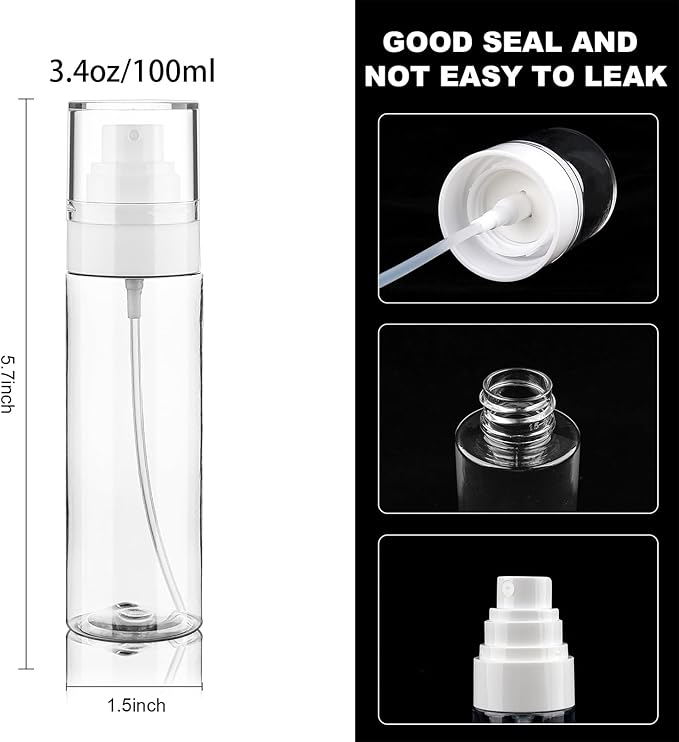 Fine Mist Spray Bottle Plastic Spray Bottles 3.4oz/100ml 4Pack Makeup Setting Spray Bottle TSA Approved Empty Cosmetic Refillable Travel Bottle Containers Sprayer for Water,Perfume（Mixed-Color）