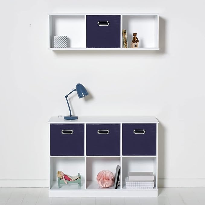 STOREONE Fabric Storage Bins Cubes Baskets Containers-(11X11X11) with Dual Handles for Shelf Closet, Nursery Home ， Bedroom Organizers, Foldable Set of 3 (Navy Blue)