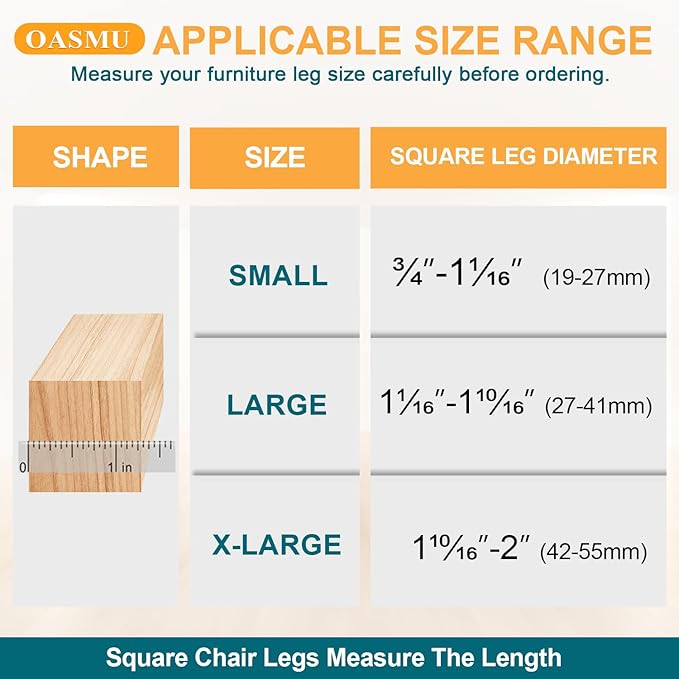 32 Pcs Square Chair Leg Protectors for Hardwood Floors,Felt Furniture Floor Protectors with Silicone Caps, Small Size (Fits Chair Legs with Side Length: 3/4" to 1-1/16")