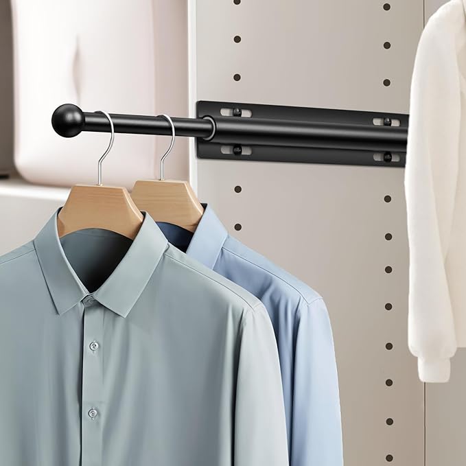 2 PACK Valet Rod for Closet Pull Out, Retractable Slide Out Valet Rod Closet Organization, 12" Aluminum Valet Clothing Hanger Rods Perfect for Suits, Freshly Pressed Clothes, Black