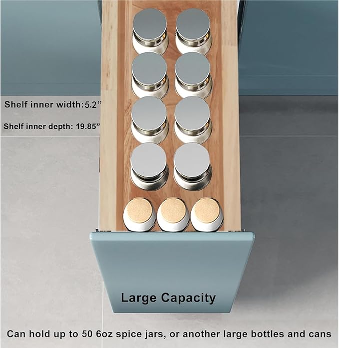DINDON Pull Out Spice Rack Organizer for Cabinet, (6.5" W x 21.9" D x 25.2" H) Multi-Use Wood Pull Out Cabinet Organizer Slide Out Shelf Cabinet Storage for Kitchen, Pantry Organization